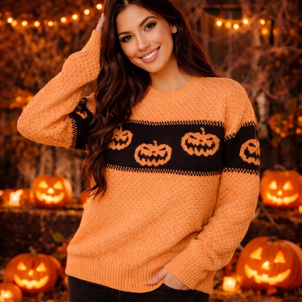 Jack-o’-lantern Fair Isle Lightweight Sweater